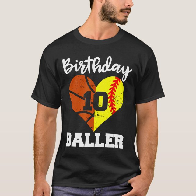 Camiseta 10.º Fun Baller de Cumpleaños Banda de Softball de (Anverso)
