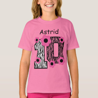 Camiseta 10.º Nacimiento Nombre personalizado de cebra rosa