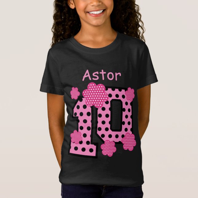 Camiseta 10.º Nacimiento Pink Polka Dots Custom Name V025A5 (Anverso)