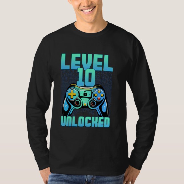Camiseta 10.º nivel de cumpleaños 10 videojuego desbloquead (Anverso)