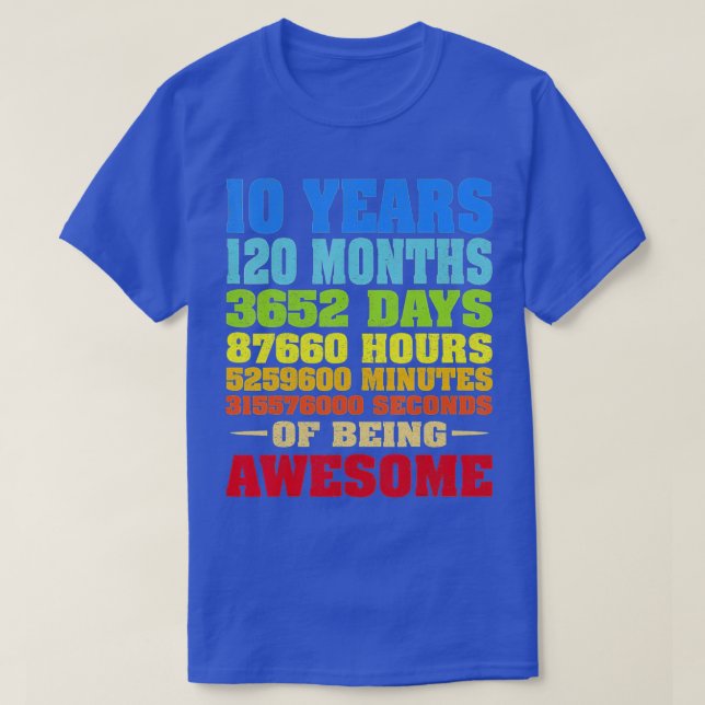 Camiseta 10 años 120 meses de increíble décimo cumpleaños (Diseño del anverso)