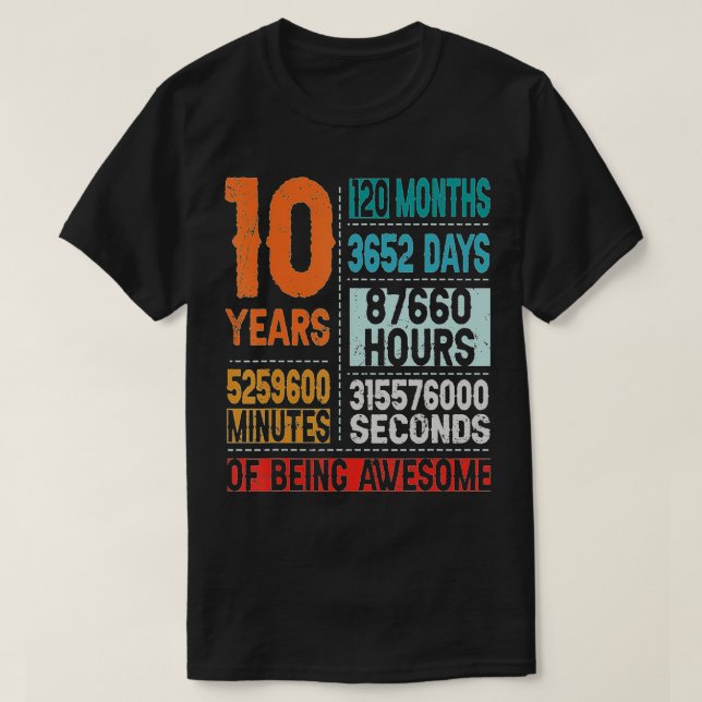 Camiseta 10 años 120 meses de increíble décimo cumpleaños (Diseño del anverso)