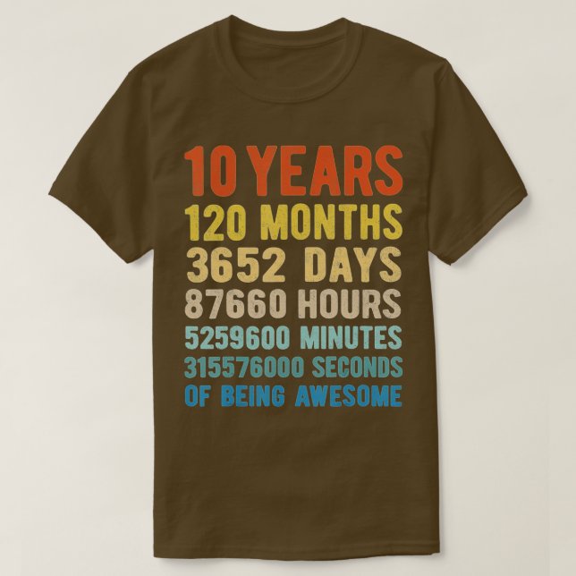 Camiseta 10 años 120 meses de increíble décimo cumpleaños (Diseño del anverso)