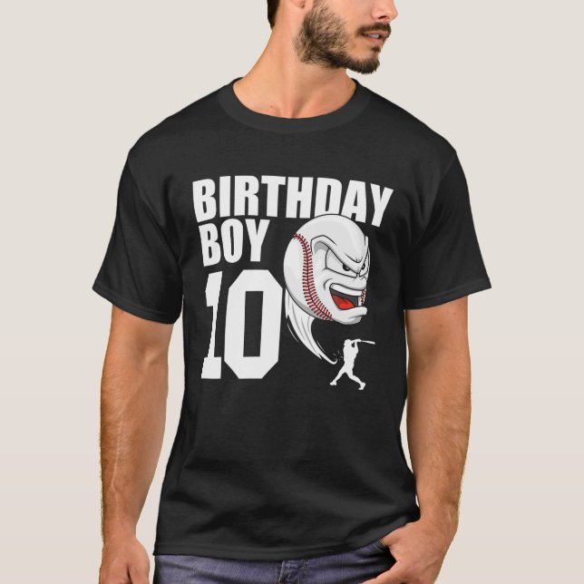 Camiseta 10 Años De Fiesta De Cumpleaños De Béisbol Tema 10 (Anverso)