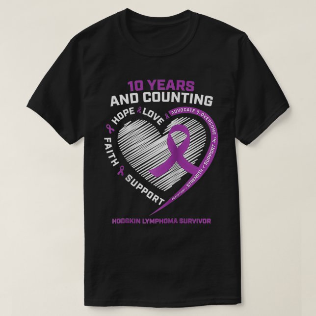 Camiseta 10 años de regalos sin cáncer Linfom de Hodgkin (Diseño del anverso)