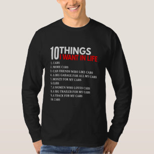 Camiseta 10 Cosas Que Quiero En Coches De Vida Para Coche