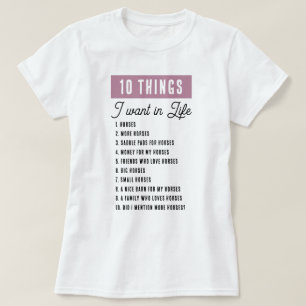 Camiseta 10 Cosas Que Quiero En La Vida Divertido Hípica Ec
