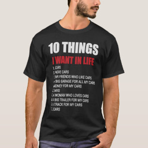 Camiseta 10 Cosas Que Quiero En Mi Vida Coches Conductor De