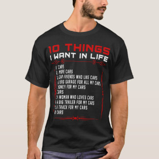 Camiseta 10 cosas que quiero en mi vida Coches Más Coches D