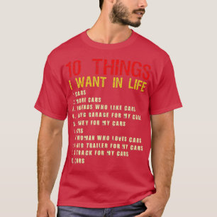 Camiseta 10 Cosas Que Quiero En Mi Vida Coches Más Diversió