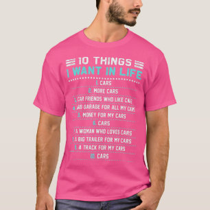 Camiseta 10 cosas que quiero en mi vida coches más diversió