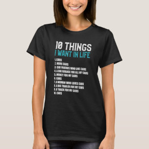 Camiseta 10 cosas que quiero en mi vida más coches