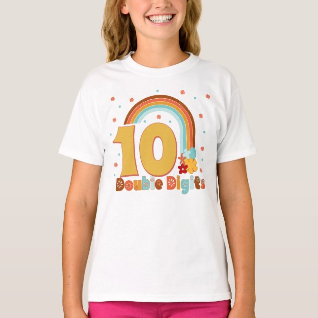 Camiseta 10 dígitos dobles Chica de cumpleaños Groovy Fiest (Anverso)