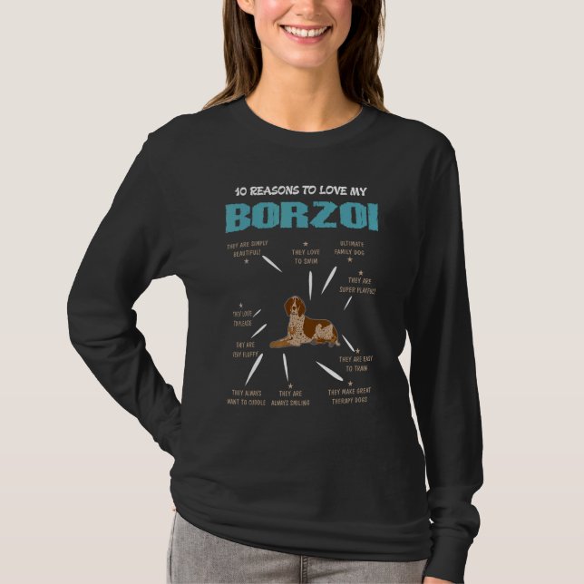 Camiseta 10 Reasons To Love Borzoi Dog  Pet (Anverso)