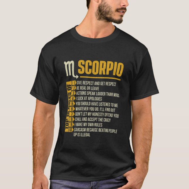 Camiseta 10 Reglas Principales De Escorpio Zodiac Rótulo Ho (Anverso)