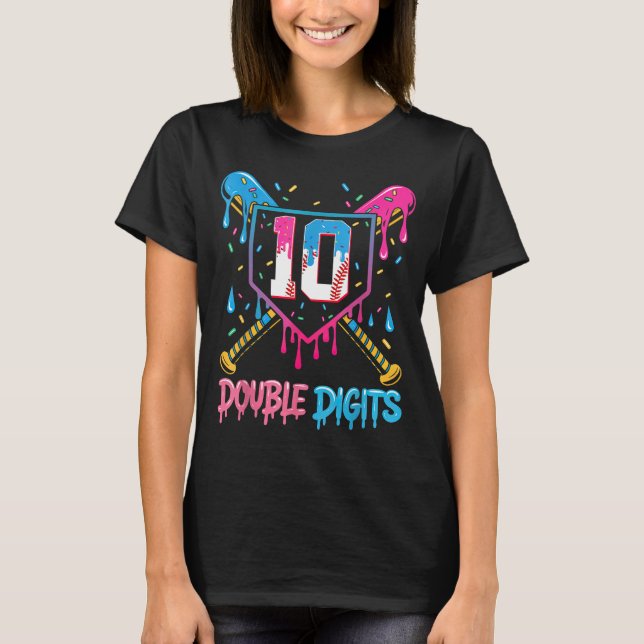 Camiseta 10 Year Old Baseball Drip Ice Cream 10th Bday Doub (Anverso)