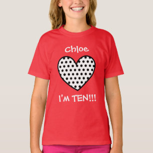 Camiseta 10mo Corazón W01P del lunar del cumpleaños