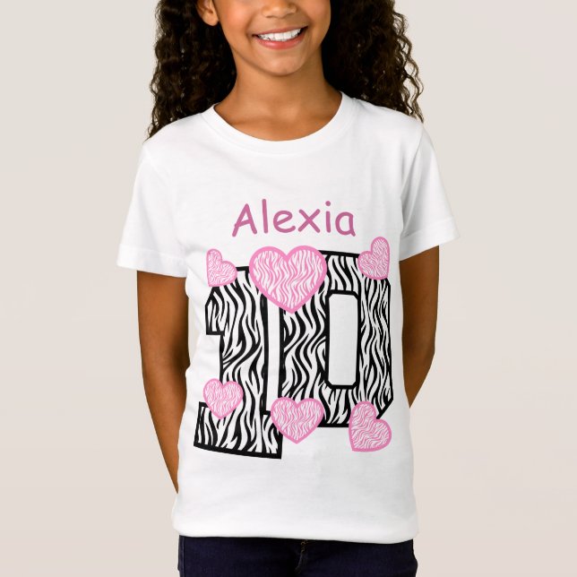 Camiseta 10mo Nombre de encargo 3 de los corazones del rosa (Anverso)