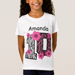 Camiseta 10mo Nombre de encargo B01 de la cebra rosada del
