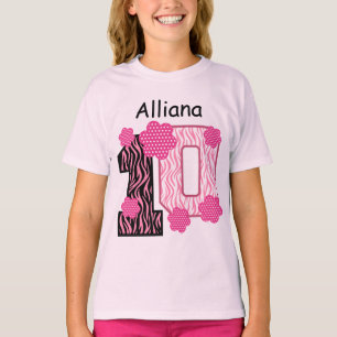 Camiseta 10mo Nombre de encargo V025A2 de la cebra rosada
