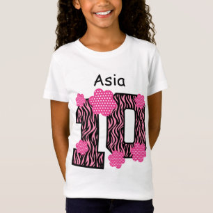 Camiseta 10mo Nombre de encargo V025A3 de la cebra rosada