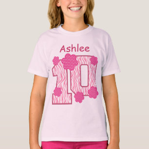 Camiseta 10mo Nombre de encargo V025A de la cebra rosada