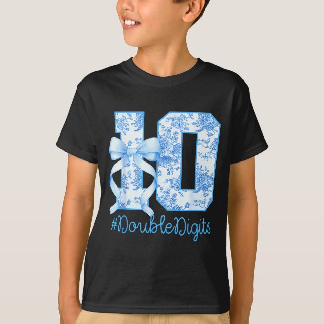 Camiseta 10th Birthday Girl Blue Coquette Bow 10 Year Old  (Anverso)