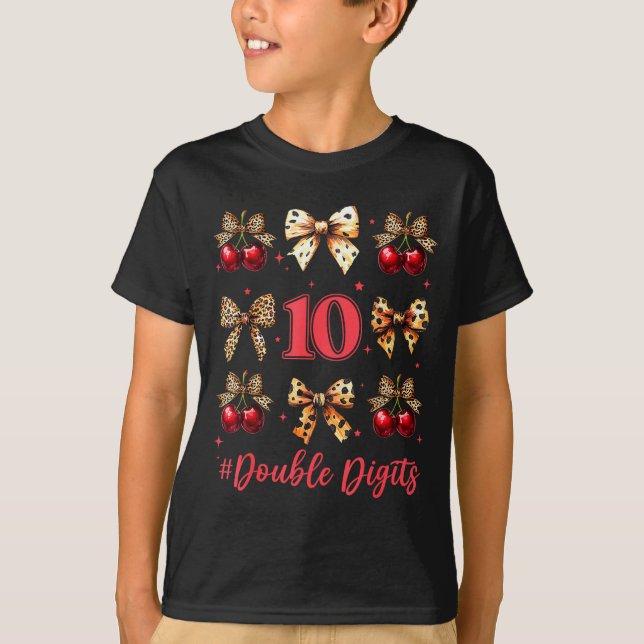 Camiseta 10th Birthday Girl Cherry Leopard Coquette Bow 10  (Anverso)