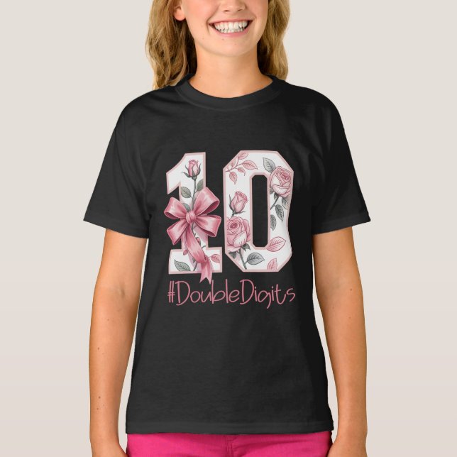 Camiseta 10th Birthday Girl Pink Coquette Bow 10 Year Old  (Anverso)