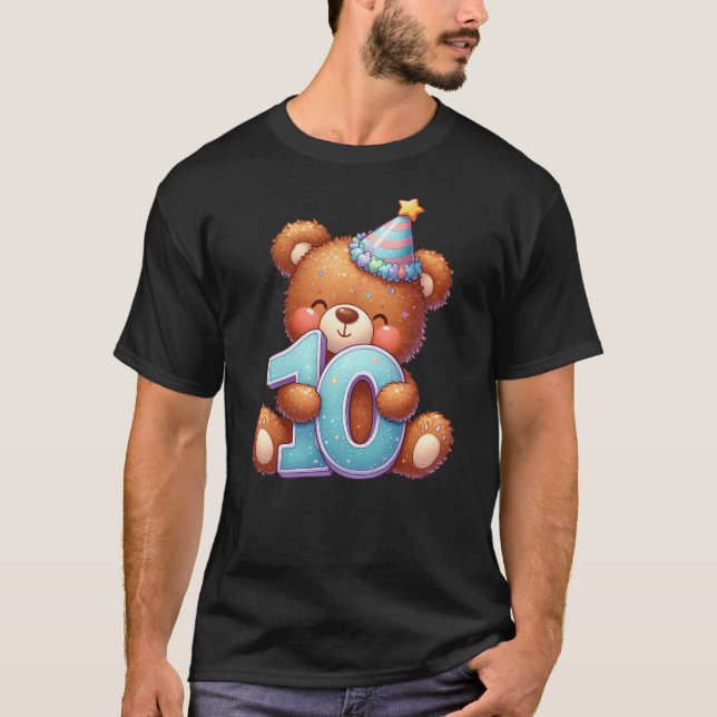 Camiseta 10th Birthday Happy Birthday Brown Teddy Bear (Anverso)
