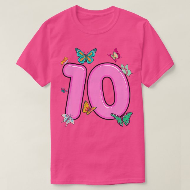 Camiseta 10th Birthday Shirt Butterflies 10 Years Old Girls (Diseño del anverso)