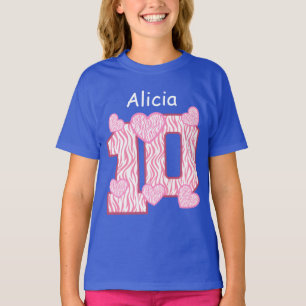 Camiseta 10th Birthday Zebra PINK Hearts Custom Name 6