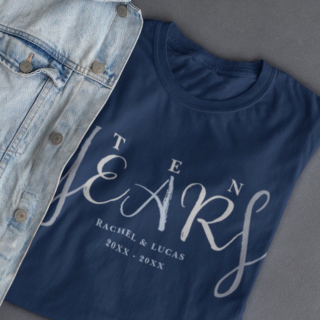 Camiseta 10th Wedding Anniversary Silver Blue Gift T-Shirt (Subido por el creador)