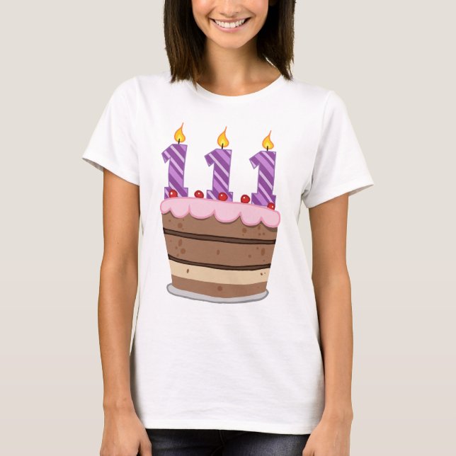Camiseta 111 años en el pastel de cumpleaños (Anverso)