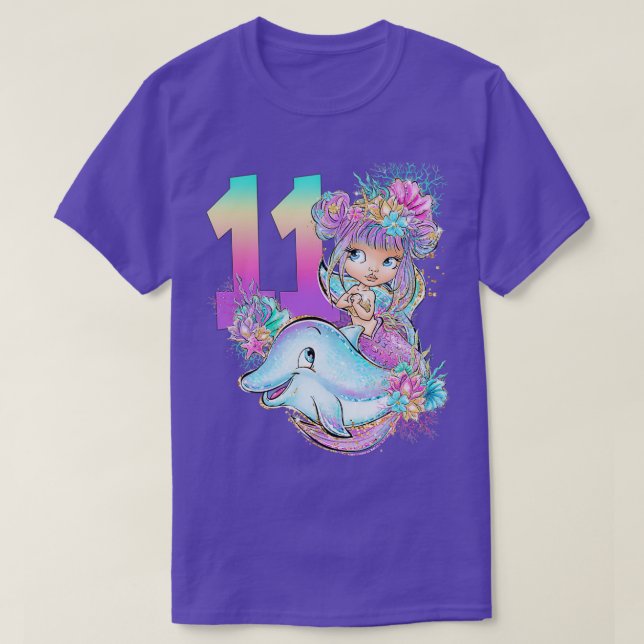 Camiseta 11.ª Chica de cumpleaños Mermaid Regalo de fiesta  (Diseño del anverso)