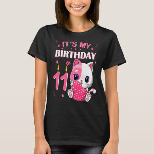 Camiseta 11.º Chica de cumpleaños lindo traje de gato de 11