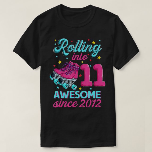 Camiseta 11.º Cumpleaños Para El Chica Patinaje De Rodillos (Diseño del anverso)
