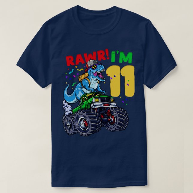 Camiseta 11.º cumpleaños TRex Monster Truck (Diseño del anverso)