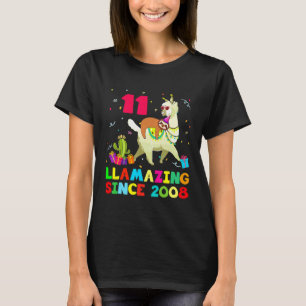 Camiseta 11 años cumpleaños 11 perezoso montando llama niña