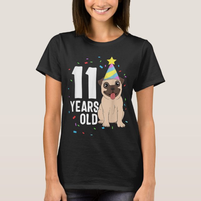 Camiseta 11 años de edad Fiesta de Perro Pug de cumpleaños  (Anverso)