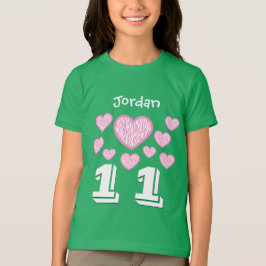 Camiseta 11 Chica de cumpleaños Corazones Gran número Nombr