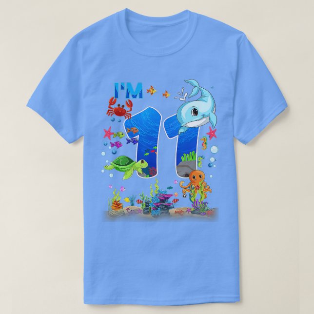 Camiseta 11 Year Old Birthday Whale Fish Sea Birthday Boys  (Diseño del anverso)