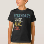 Camiseta 11 Years Old Legendary Since June 2011 11th<br><div class="desc">Legendary Since June 2011 for everyone who celebrates 11th Birthday. 11th Birthday gift for a 11 year old boy or girl who's awesome since 2011</div>