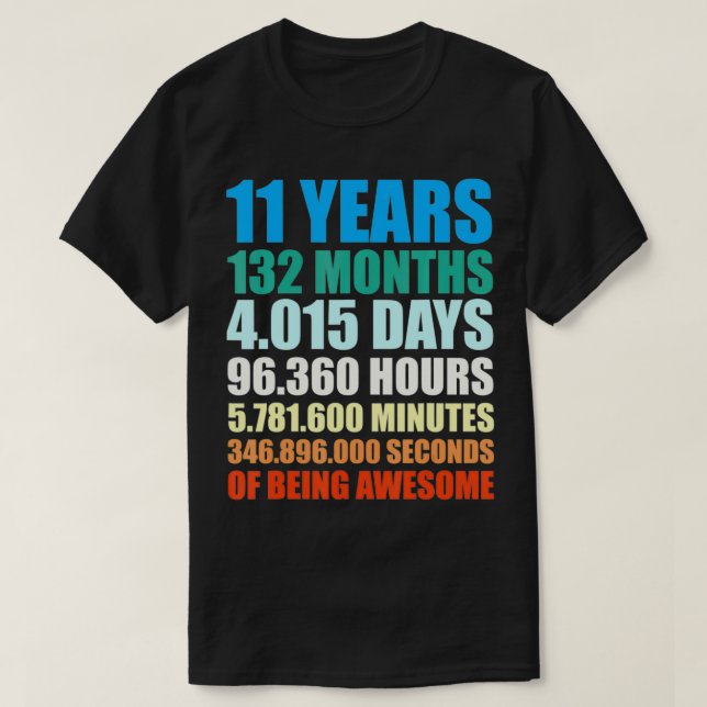 Camiseta 11th Birthday Gift Boy 11 Years Being Awesome  (Diseño del anverso)