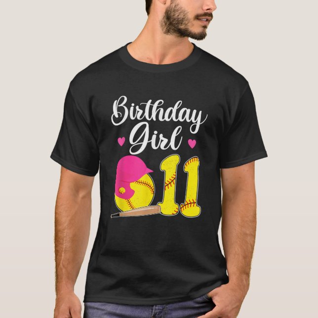 Camiseta 11th Birthday Softball Girls 11 Years Old  (Anverso)