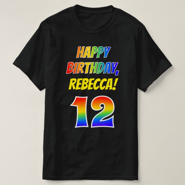 Camiseta 12º cumpleaños — Negrita, diversión, arcoiris 12,  (Diseño del anverso)
