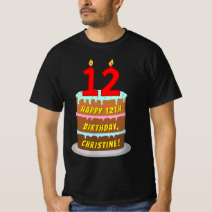 Camiseta 12º cumpleaños — Torta divertida y velas, con nomb