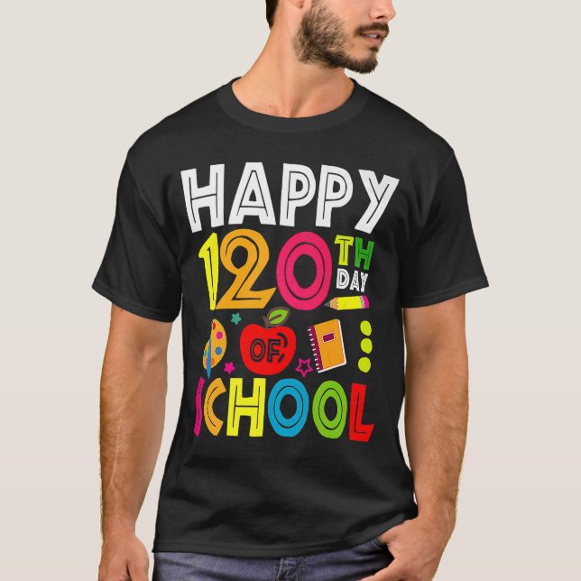 Camiseta 120 días felices del arcoiris del profesor escolar (Anverso)