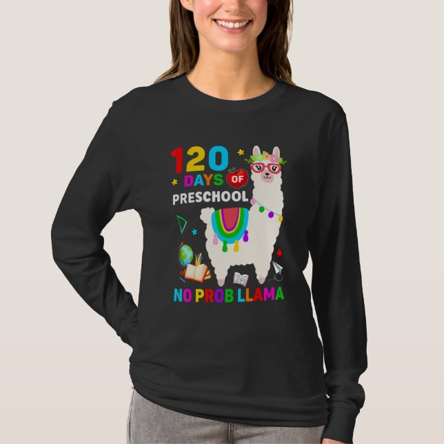 Camiseta 120th Day of School No Prob Llama 120 Days Of Pres (Anverso)