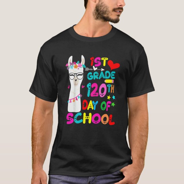 Camiseta 120th Day Of School No Prob Llama Happy 120th Day  (Anverso)